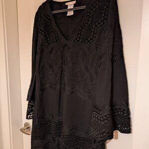 Black dressy resort top or poolside cover up ladies Small, La Blanca label